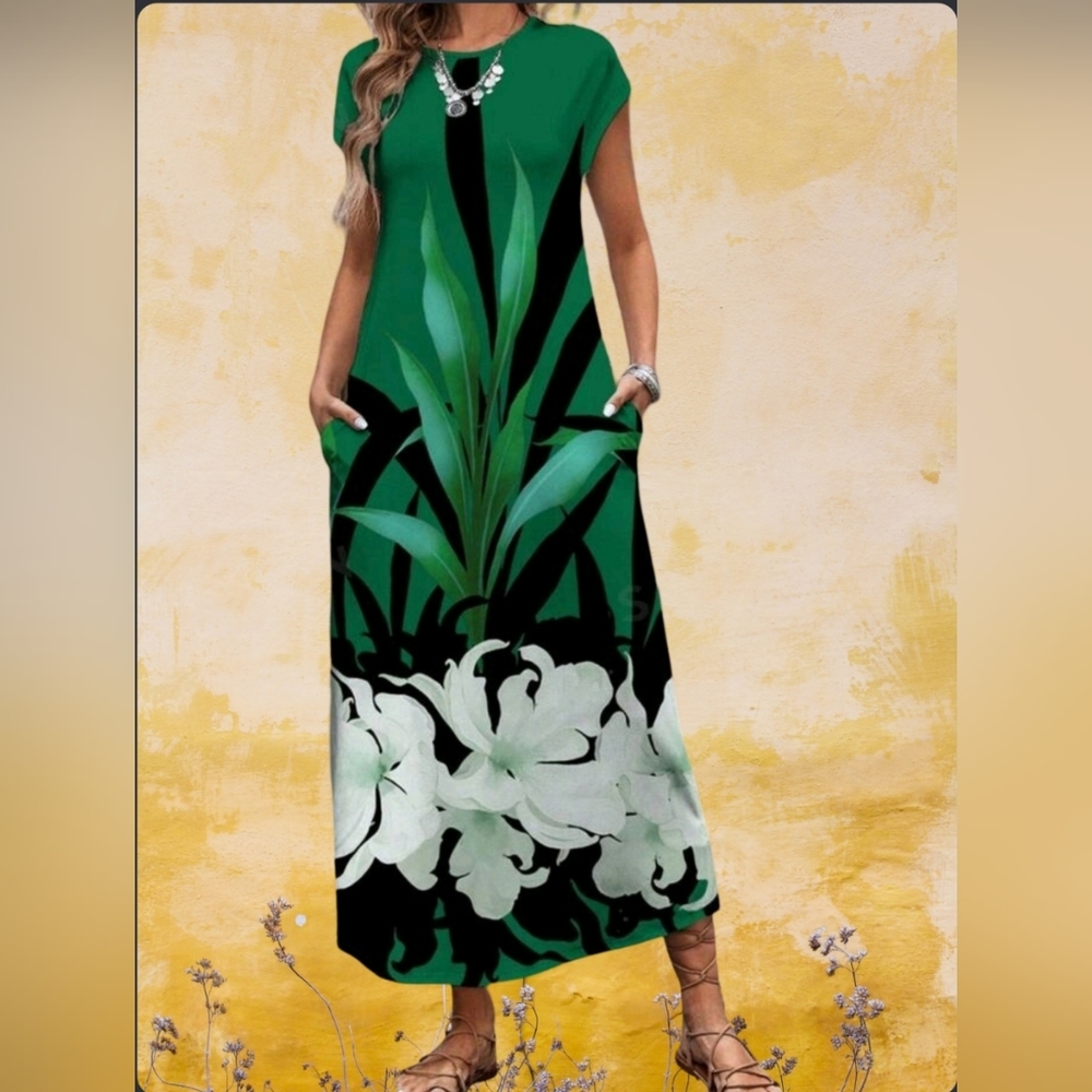 Floral Pocket Maxi Dress S-XL AVAILABLE NWT!!! Green Black White